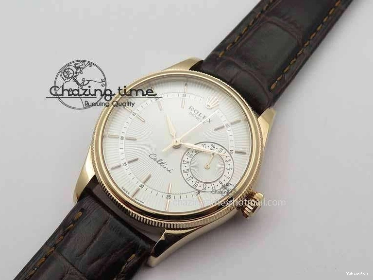 Brown On VF Date Best Cellini Dial A3165 White Strap RG Stick Markers Leather Edition 0104